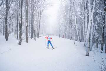 Athlete in winter nature, nordic ski race