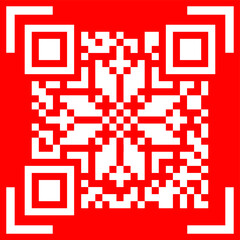 vector christmas and new year pattern - embroidery on ugly sweater stylized as qr code isolated on red background. pixel snowflake. useful for New Year and Christmas holidays, postcards, web, print.