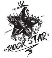 Born to be a rock star - black and white musical emblem
