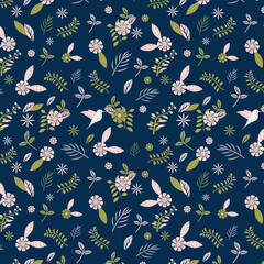 Floral seamless pattern design with flower and bird