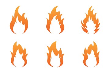 Set of six fire silhouettes. Fire flames. EPS 10