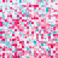 Optical low poly pixel grid dye blur texture background. Seamless washed out geometric ombre effect. 80s style retro square shape pattern. High resolution funky beach wear fashion textile tile.