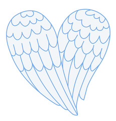 Vector drawing of a two white folded angel wings forming heart shape together. Romantic cartoon illustration for Valentine's Day, engagement, wedding.