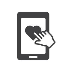 like click on smartphone vector icon isolated on white background. like click on smartphone with hand cursor stock vector illustration for web, mobile app and ui design