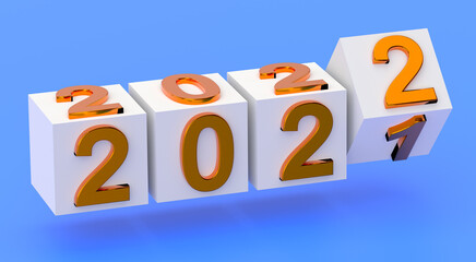 New year holiday concept. Cubes with number 2022 replace 2021