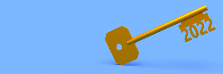 Concept key with new year 2022 with blank background