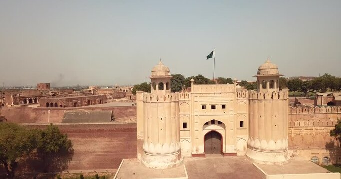 4K Aerial Footage View to the Main  Alamigiri Gate of Lahore Fort, Pakistan