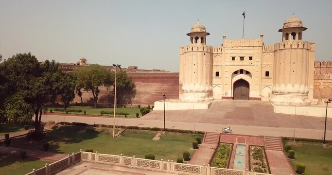 4K Aerial Footage View to the Main  Alamigiri Gate of Lahore Fort, Pakistan
