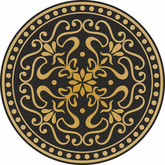 Vector golden classic European circle. Round pattern of the peoples of Ancient Rome, Greece. Floral ornament.
