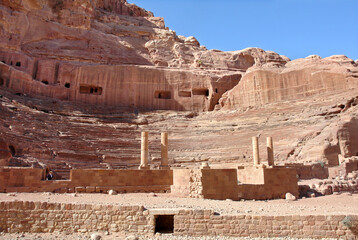 Rock-carved theater in the ancient Nabatean region of Petra, Jordan 