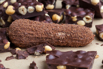 custard cake sprinkled with cocoa