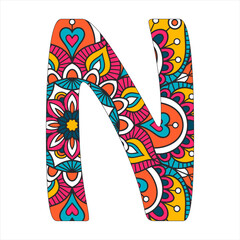 Mandala stylized alphabet, color letters N