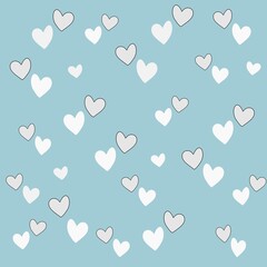 seamless background with hearts drawing, blue background, hearts pattern