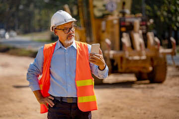 Surveyor builder Engineer technician  Business Team discuss plan at new construction site.