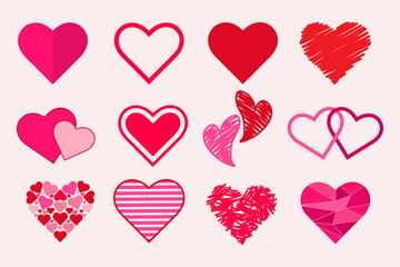flat design shapes of love. romantic stickers.