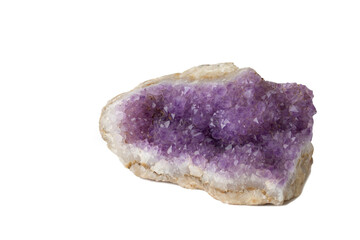 Purple amethyst crystals, isolate on a white background
