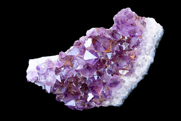 Gorgeous purple amethyst, isolate on black background.