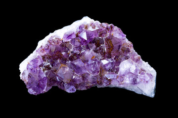 Gorgeous purple amethyst, isolate on black background.