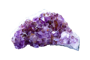 Purple amethyst crystals, isolate on a white background