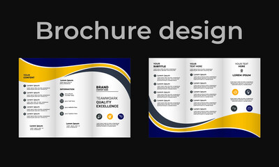 modern trifold leaflet brochure design in blue wave shape creative gray wave trifold business brochure