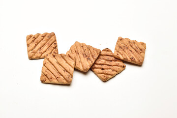 Sqaure chocolate biscuit on white bagckround