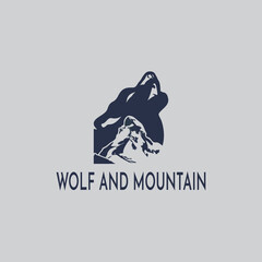 Howling Wolf Head Logo Template Vector with Matterhorn Mountain.