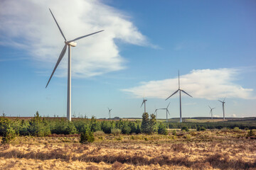 Landscape with windmills in a county Cork. Boggeragh Mountains