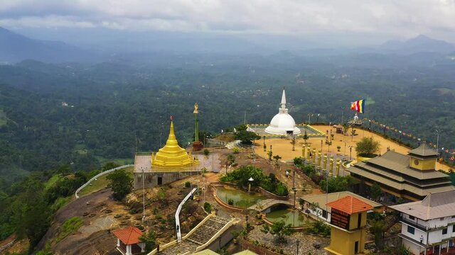 Aerial view of Big building pagoda in Buddha. Sri Lanka.