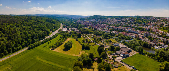Aerial view of Pforzheim, Eutingen in Germany ona sunny summer day - obrazy, fototapety, plakaty