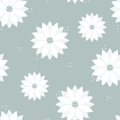 Seamless vector  pattern with white daisy on grey background. Modern floral wallpaper design. Decorative flower bloom fashion textile.