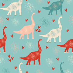 Cute seamless pattern from creative dinosaurs. Children's vector illustration. 