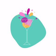 Wine glasses. Doodle style vector icons. Bright color illustrations with alcoholic drinks on an isolated background.