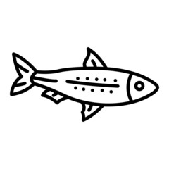 Sardine Vector Outline Icon Isolated On White Background