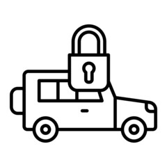 Locked Car Vector Outline Icon Isolated On White Background