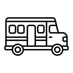 School Bus Vector Outline Icon Isolated On White Background