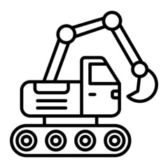 Excavator Vector Outline Icon Isolated On White Background