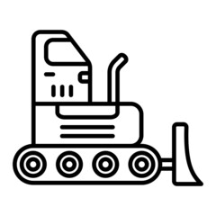 Bulldozer Vector Outline Icon Isolated On White Background