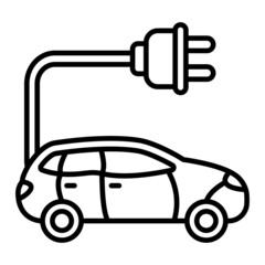 Electric Car Vector Outline Icon Isolated On White Background