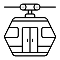 Cable Car Vector Outline Icon Isolated On White Background