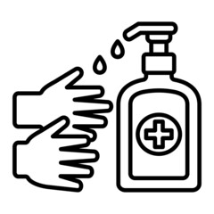 Hands Sanitizer Vector Outline Icon Isolated On White Background