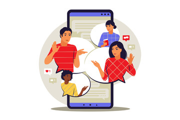 Messenger concept. People forwards messages to friends or colleagues. Vector illustration. Flat.