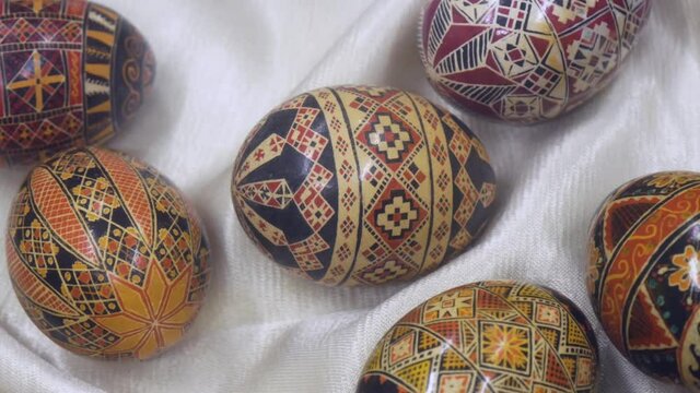 Slavic (Ukrainian) Easter Eggs With Traditional Ornament Close Up