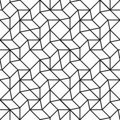Fototapeta premium Contemporary abstract 3d effect shapes in a repeating geometric pattern of black outlines against a white background, vector illustration