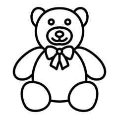 Teddy Bear Vector Outline Icon Isolated On White Background