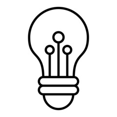 Smart Bulb Vector Outline Icon Isolated On White Background