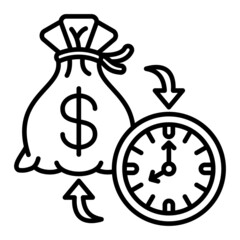 Time is Money Vector Outline Icon Isolated On White Background