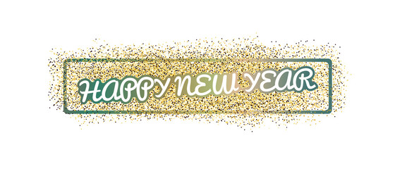 Happy New Year Banner - Modern Vector Illustration With Golden Glitter And Frame - Isolated On White Background