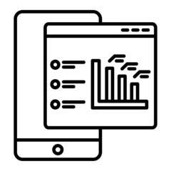 Mobile Analytics Vector Outline Icon Isolated On White Background