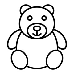 Teddy Bear Vector Outline Icon Isolated On White Background