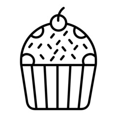 Cupcake Vector Outline Icon Isolated On White Background